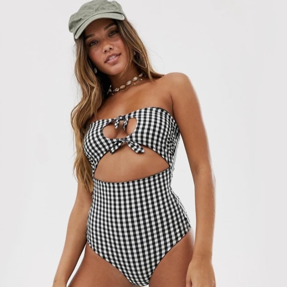 NWT Volcom reversible plaid one piece swimsuit, M - Picture 4 of 13